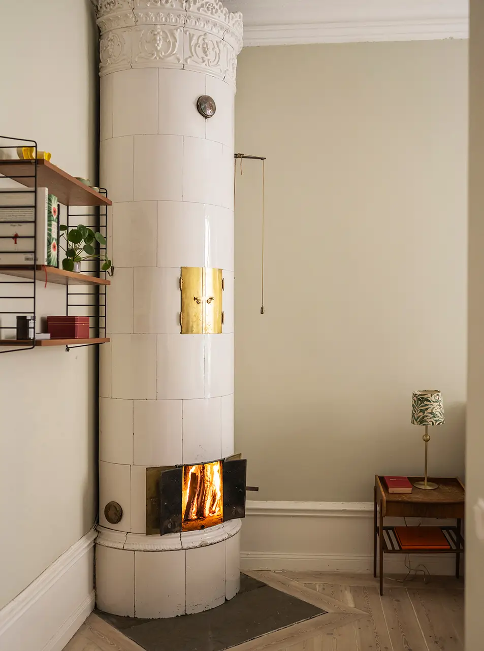A Stylish Beige Apartment with a Light Blue Kitchen 25 fireplace beige bedroom