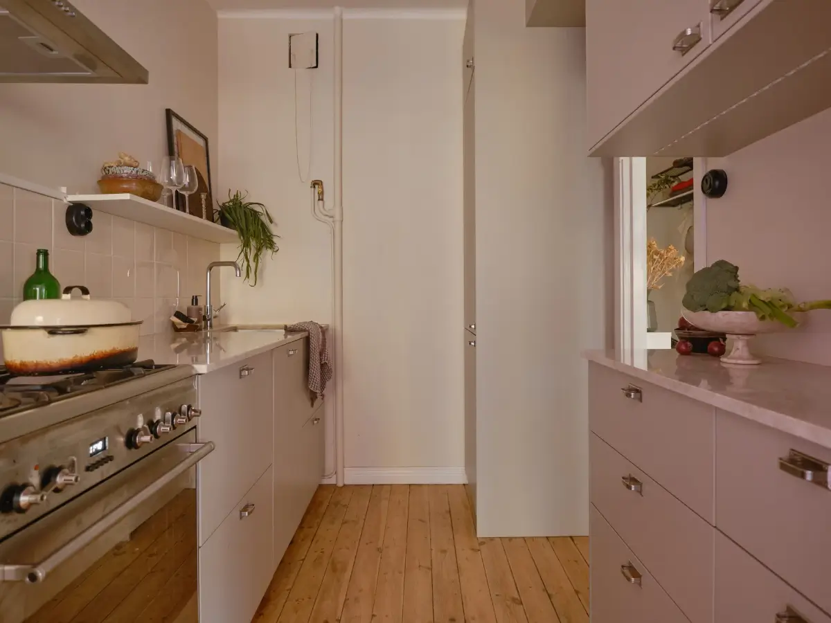 A Light 1930s Apartment with a Bubblegum Pink Bedroom 15 gray kitchen