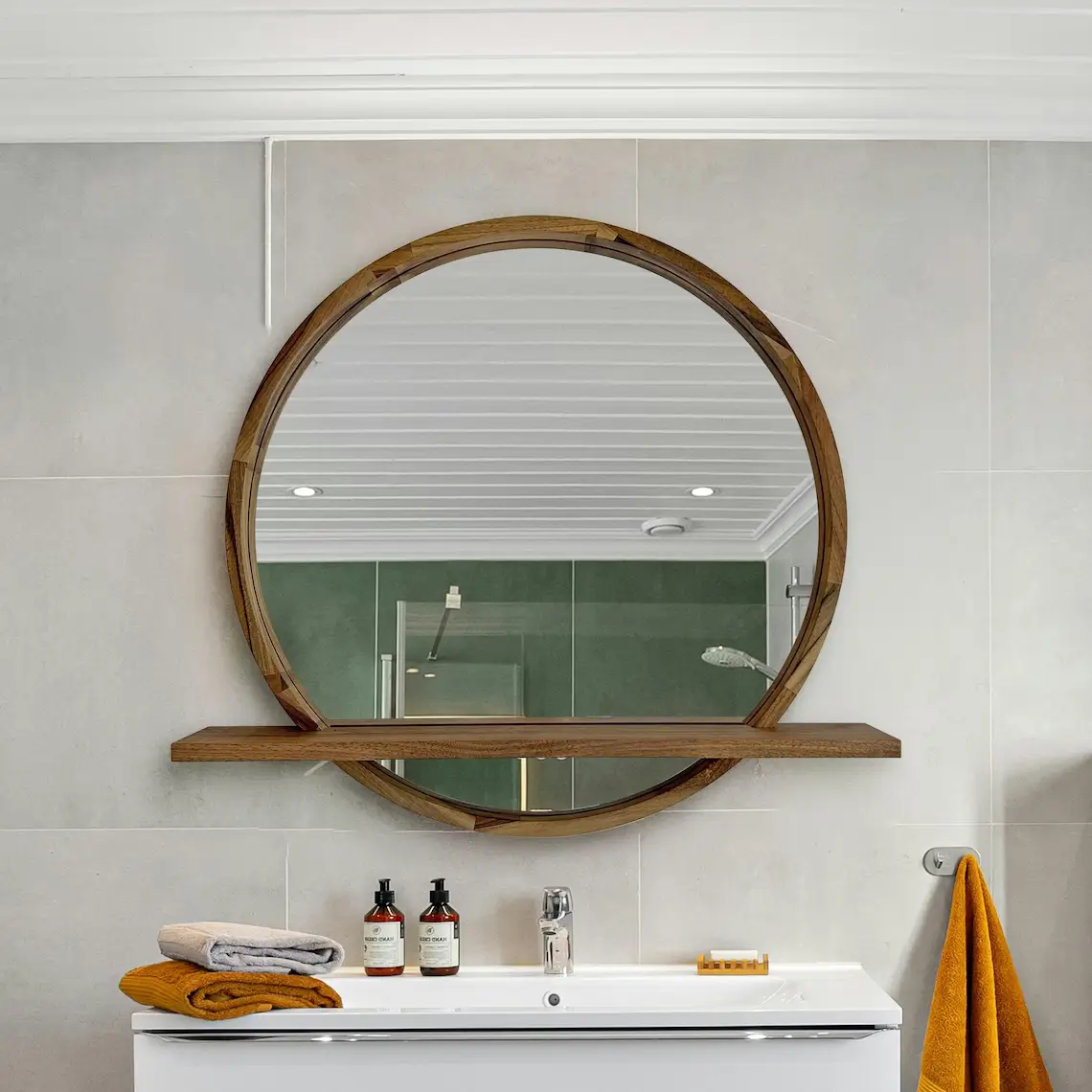 30 Smart Storage Etsy Finds to Transform Your Small Bathroom 20 handmade-wooden-mirror-with-shelf-etsy-finds-nordroom