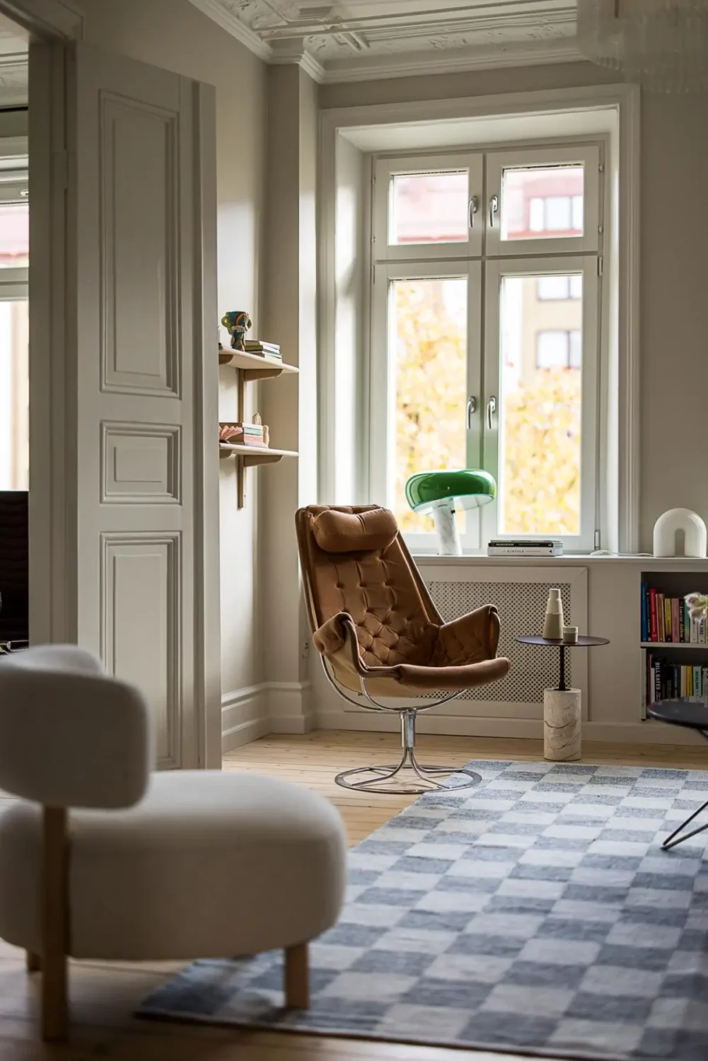 A Classic Renovated Apartment with a Social Light Green Kitchen 7 living room chair