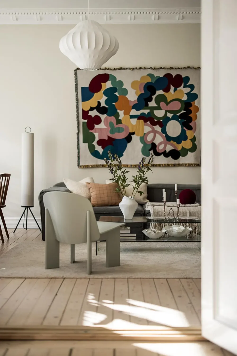 Warm Neutral Tones and Period Features in a Swedish Apartment 10 living room wooden floor