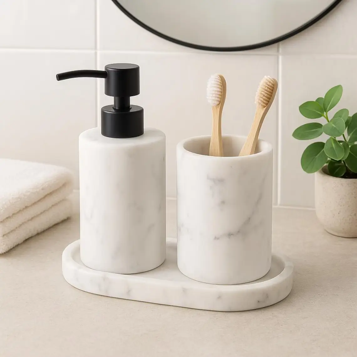 30 Smart Storage Etsy Finds to Transform Your Small Bathroom 15 marble toothbrush holder soap dispenser etsy nordroom 30 Smart Storage Etsy Finds to Transform Your Small Bathroom