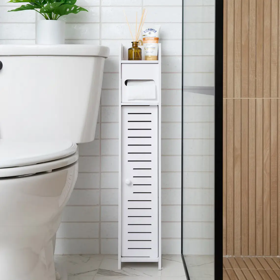30 Smart Storage Etsy Finds to Transform Your Small Bathroom 31 narrow storage cabinet toilet paper etsy nordroom 30 Smart Storage Etsy Finds to Transform Your Small Bathroom