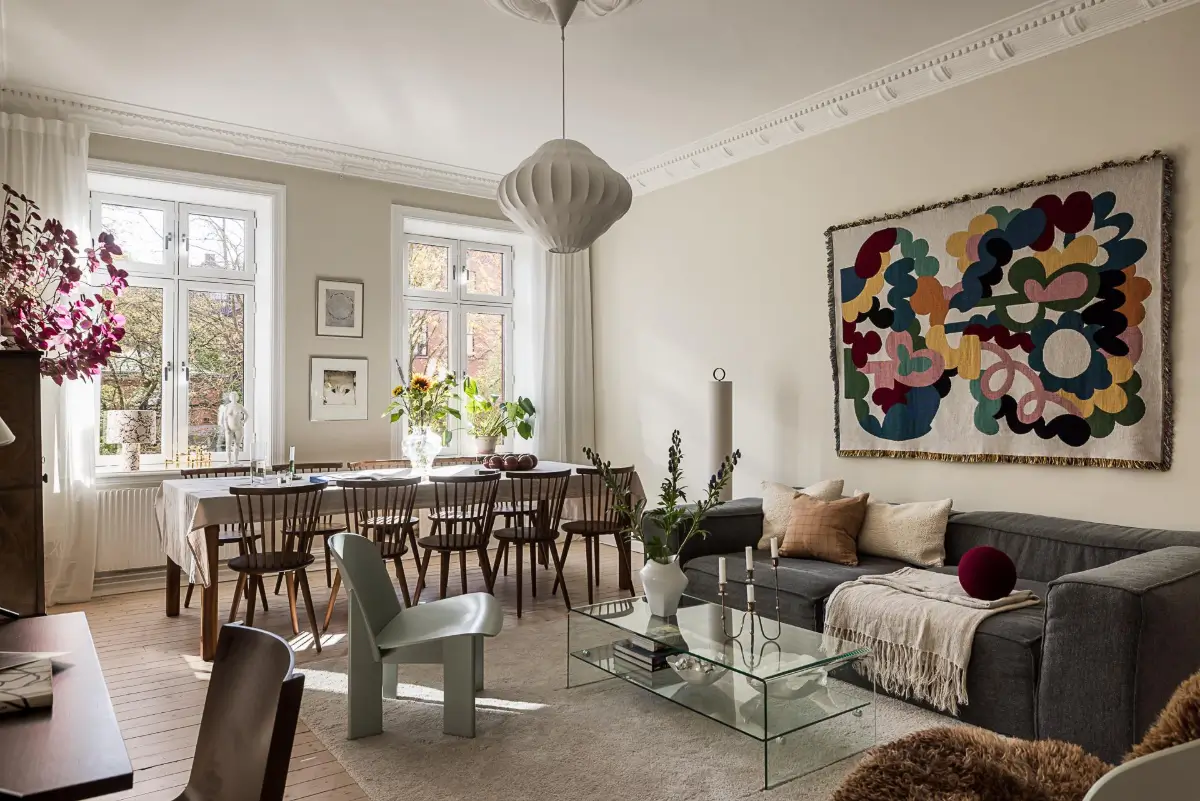 Warm Neutral Tones and Period Features in a Swedish Apartment 7 neutral toned living room