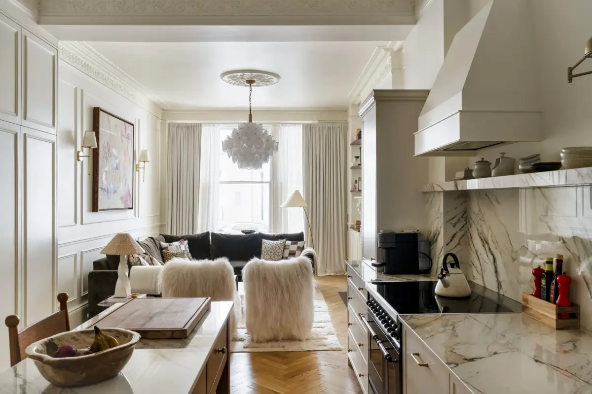 A Notting Hill Duplex Pairs Art and Victorian Architecture 5 open-plan-kitchen-living-room-herringbone-parquet