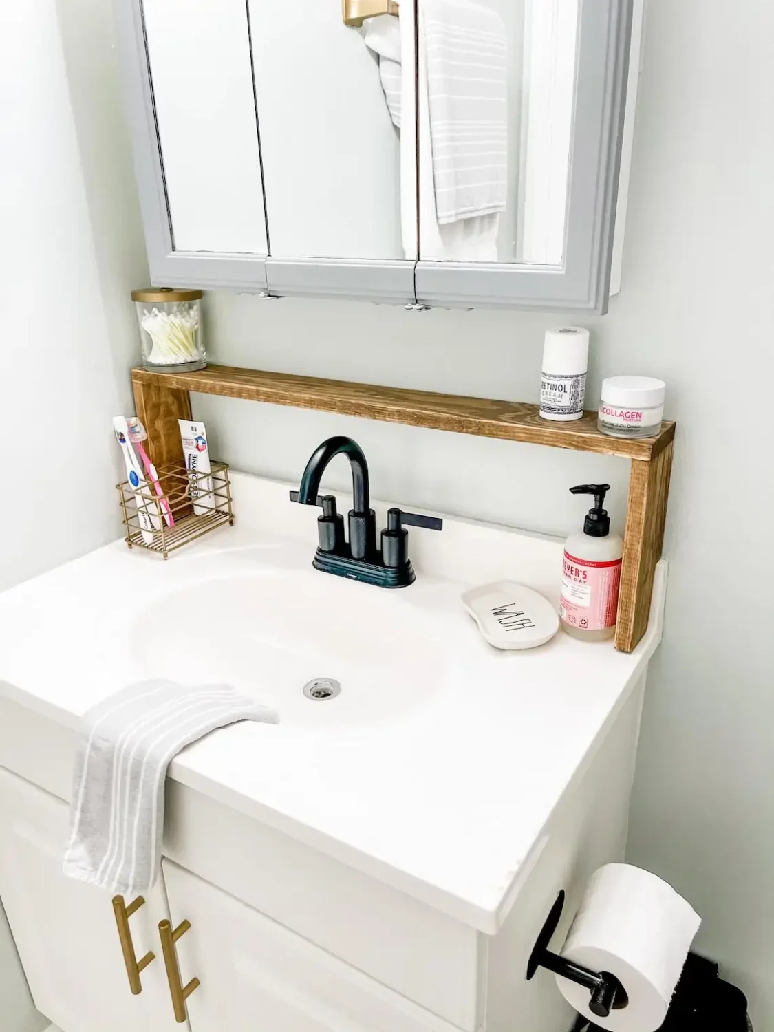 30 Smart Storage Etsy Finds to Transform Your Small Bathroom 28 raised wooden shelf