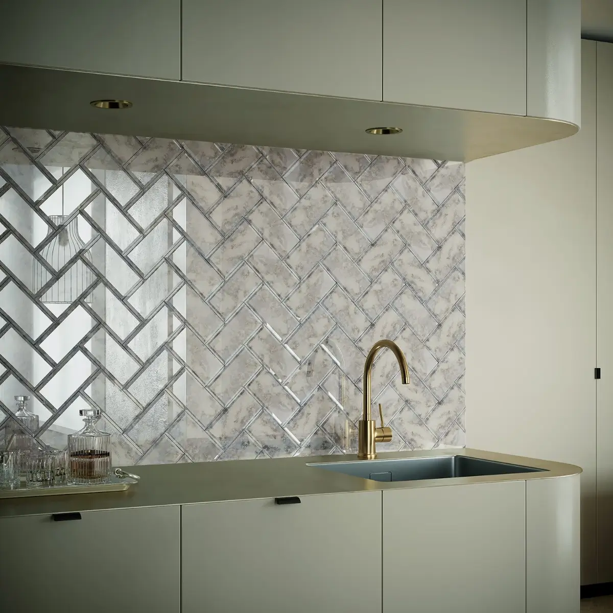 Why Everyone’s Adding Mirrors to Their Kitchens (And You Should Too) 8 sleek modern kitchen rounded corners mirror backsplash