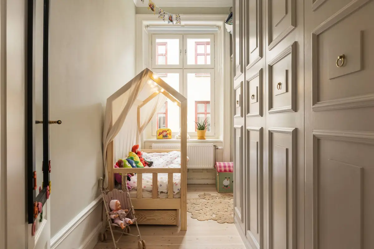 A Stylish Beige Apartment with a Light Blue Kitchen 28 small kids bedroom high wardrobes