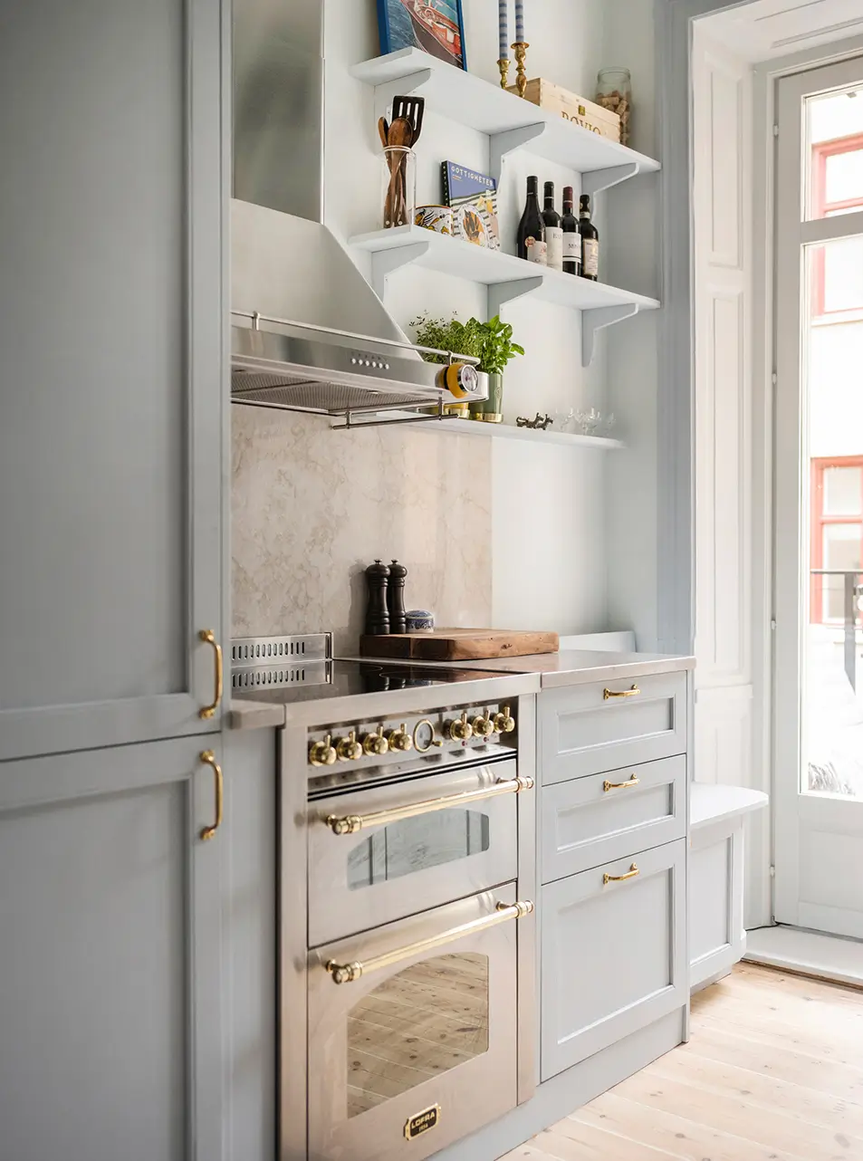 Best of 2025: Kitchens 41 small light blue kitchen shelves brass handles