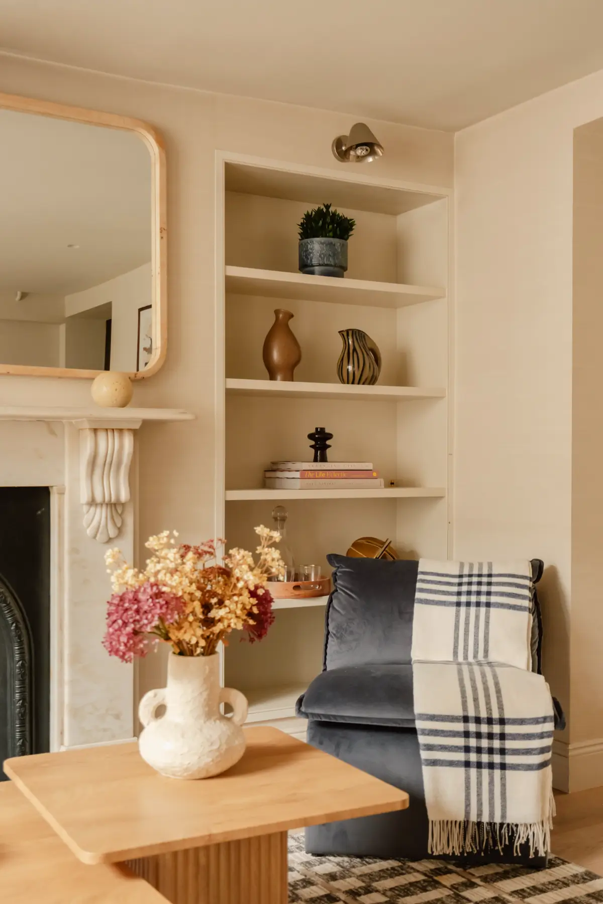 velvet living room chair shelves
