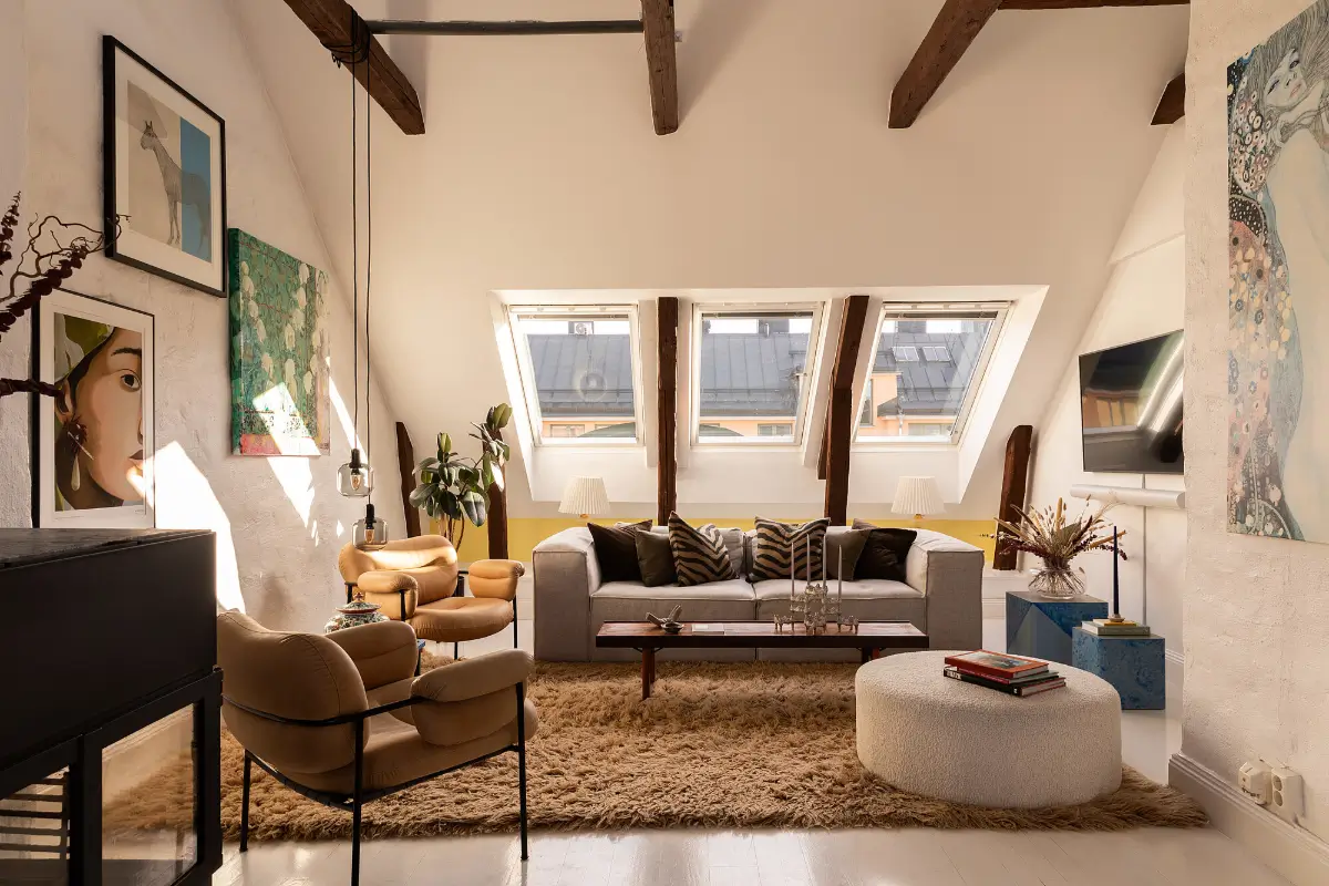 A Bright and Open-Plan Attic Apartment with Exposed Beams 4 bright-attic-apartment-stockholm-nordroom21