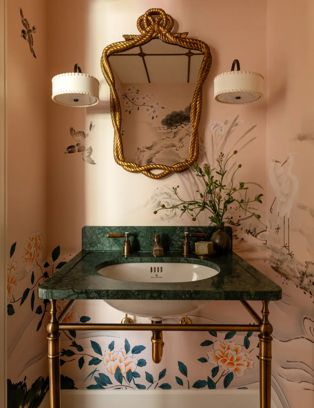 50 Bathroom Wallpaper Ideas Adding Color, Style, and Expression 40 bathroom-birds-flowers-wallpaper