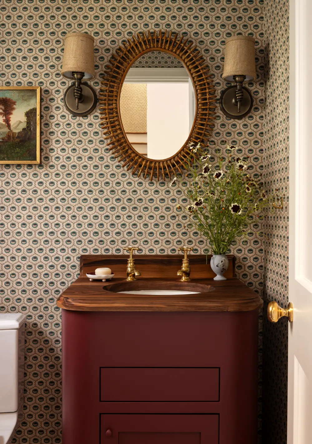 50 Bathroom Wallpaper Ideas Adding Color, Style, and Expression 43 bathroom-small-patterned-wallpaper