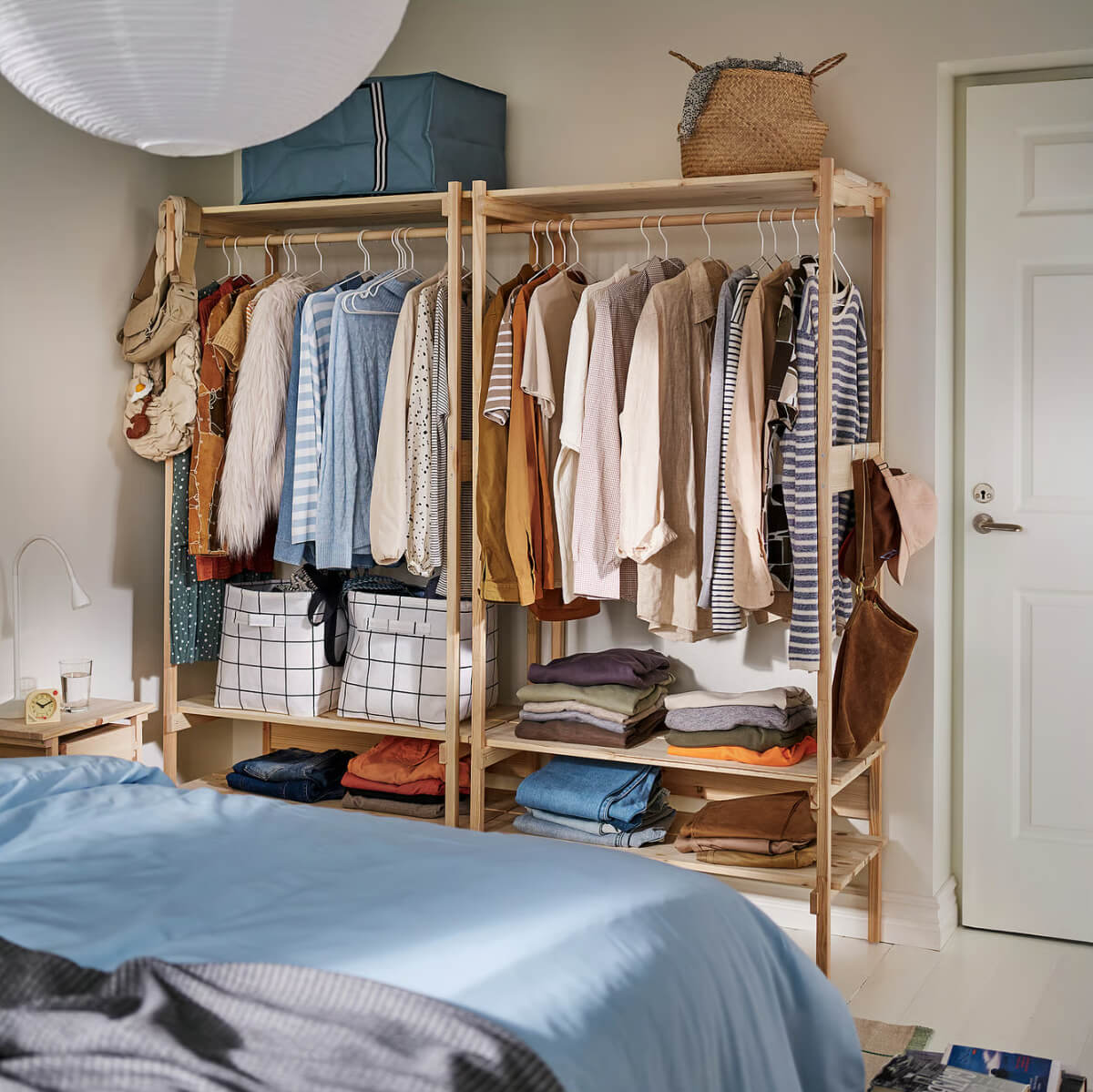 IKEA Launches KRONÖREN: A New Solid Pine Storage Series 6 bedroom-ikea-kronoren-solid-pine-open-wardrobes-nordroom