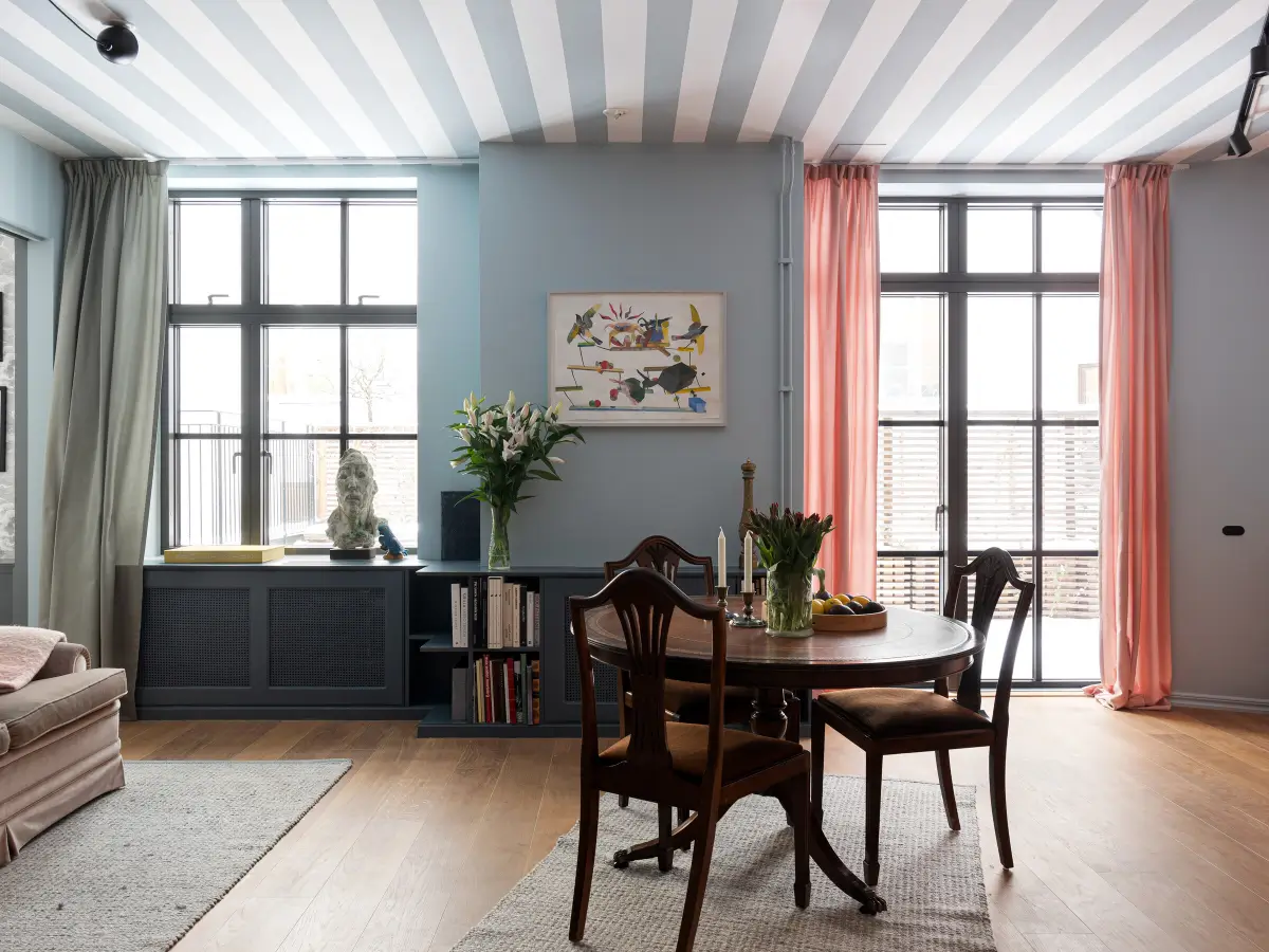 Striped Ceilings and Color-Blocking Walls in a Stockholm Apartment 2 colorful-ground-floor-apartment-private-terrace-stockholm-nordroom