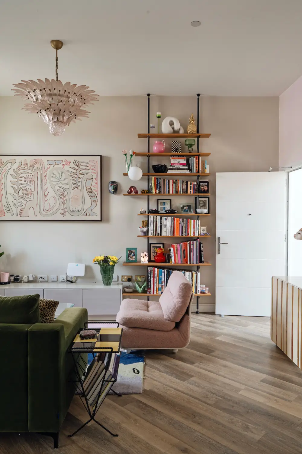 Pastel Tones and a Verdant Bedroom in a Light London Apartment 2 pastel-accents-deep-green-bedroom-modern-london-apartment