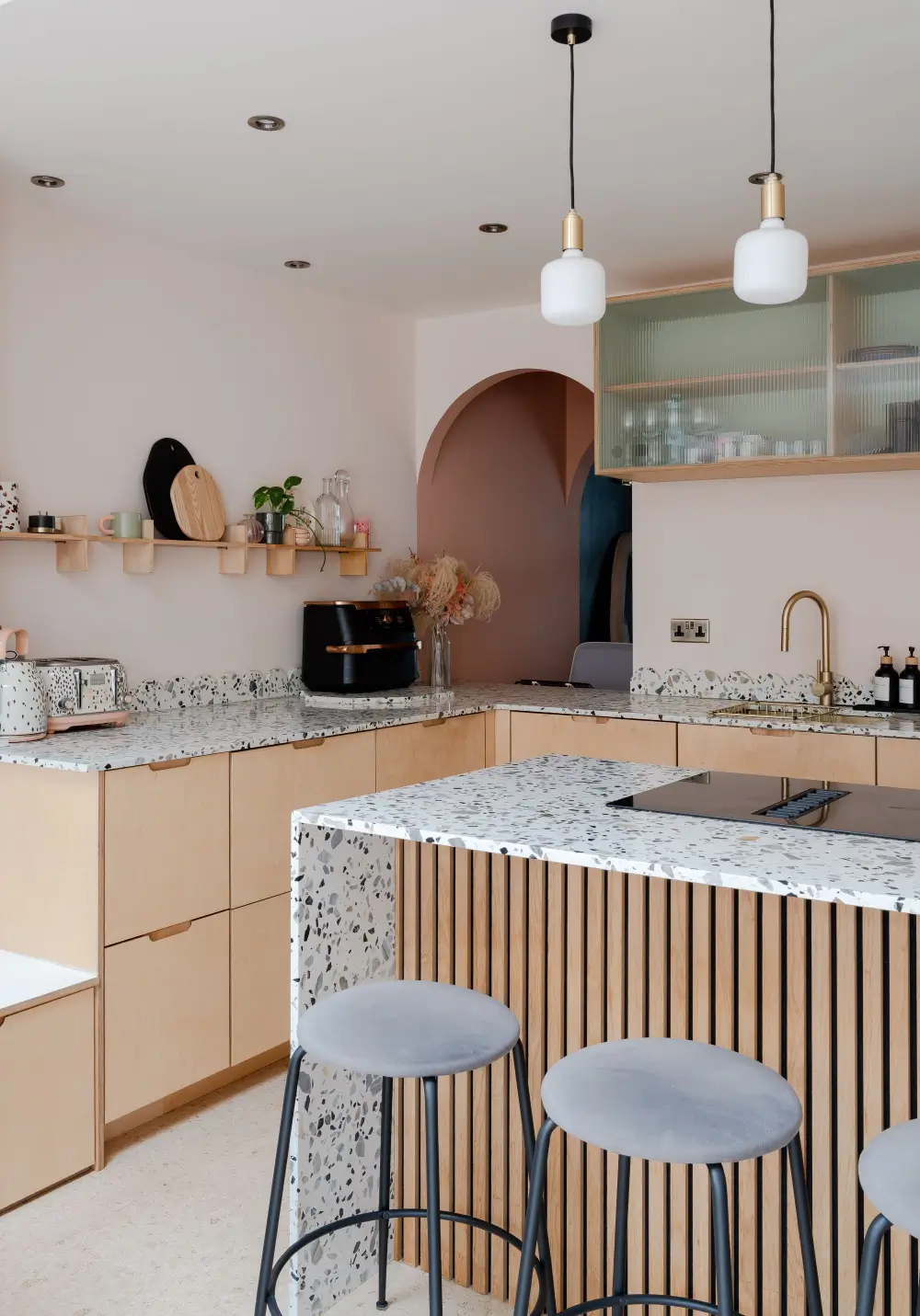Terrazzo and a Soft Peach and Sage Green Palette in an Art Deco-Inspired London Home 15 colorful-extended-family-home-london